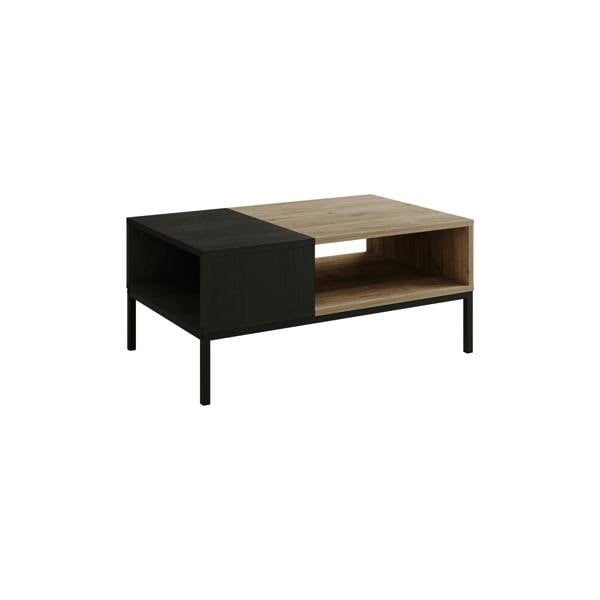 Decortie Modern Rectangular Coffee Table with Dual-Side Open Shelf Storage, Living Room, Office, Metal Legs