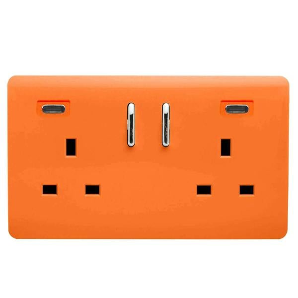 Trendi Switch 2 Gang USB 65W Type C USB Plug Socket in Sunset Orange