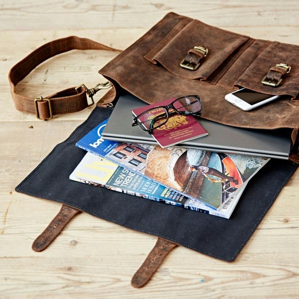 Paper High Brown Buffalo Leather Satchel Style Briefcase