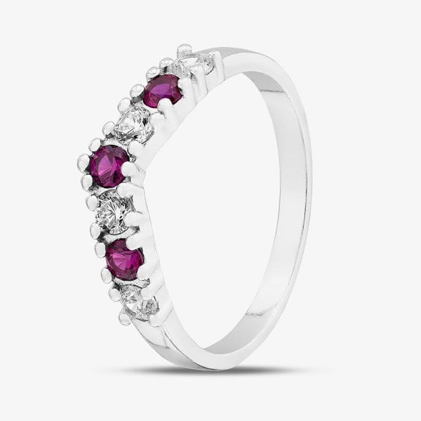 T. H. Baker Sterling Silver Brilliant Cut Red Cubic Zirconia Wishbone Ring S2222