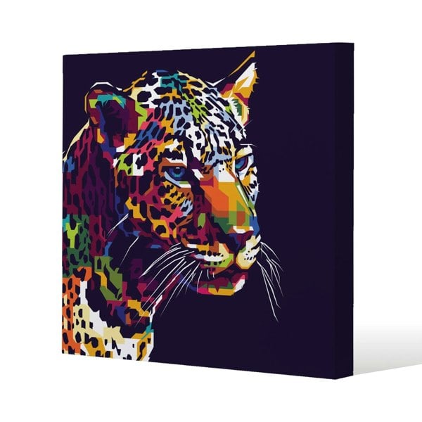 Benjamin Tate Design leopard face with pop art style Slim Style Canvas Print  40x40cm , 15mm Slim Real wood.