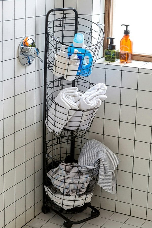 Living and Home 3 Tiers Metal Laundry Basket Wire Storage Dirty Clothes Detachable Basket with 4 Wheels