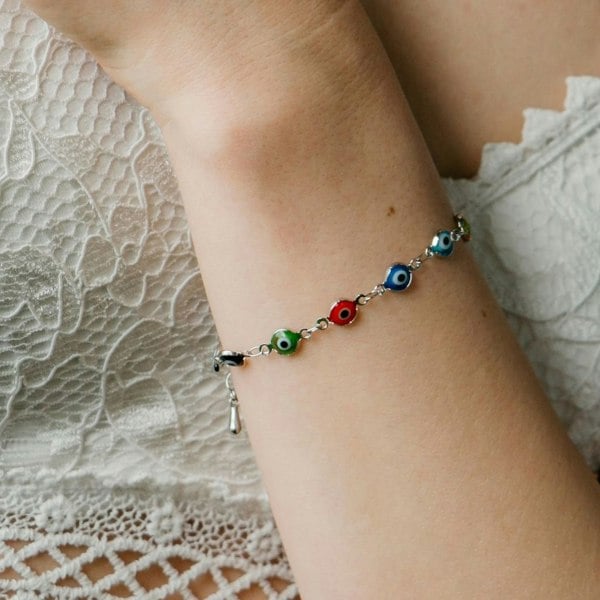 The Colourful Aura Multi-Colour Turkish Evil Eye Charm Colourful Beaded Protection Rainbow Bracelet