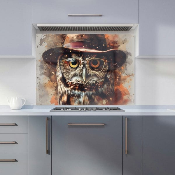 Warren Reed - Designer Owl With Hat And Glasses Kitchen Splashback