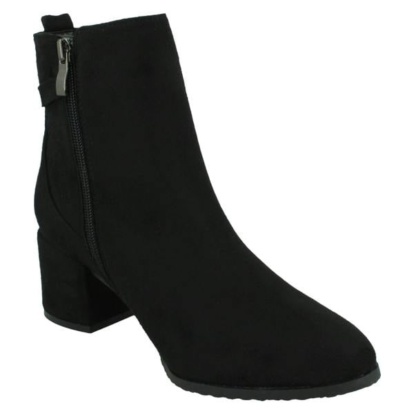 Spot On Ladies Spot On Mid Block Heel Ankle Boots with Back Strap F51239