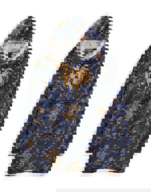 Harry Potter Girls Blue Embroided Logo Blanket Hoodie (One Size)