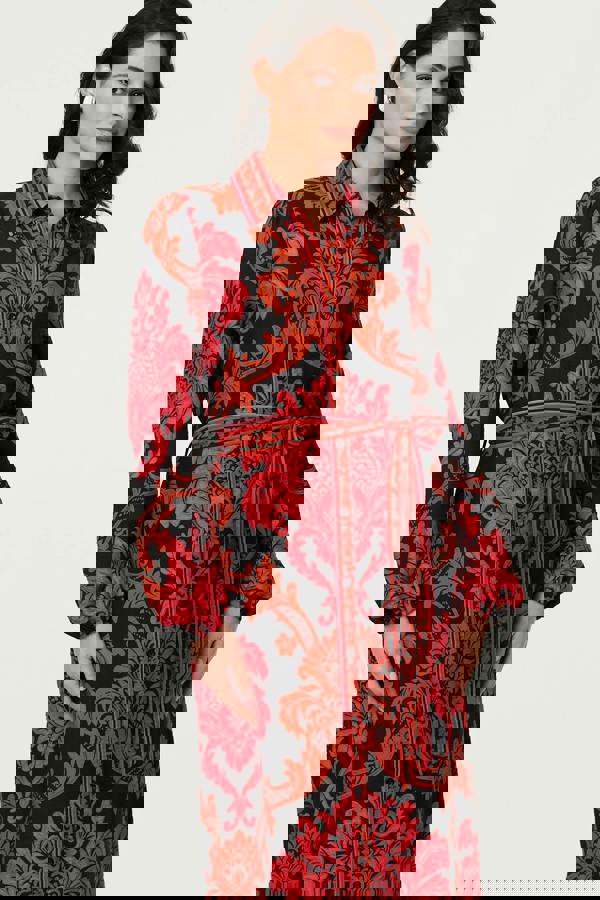 Red | Baroque Print Long Sleeve Maxi Dress