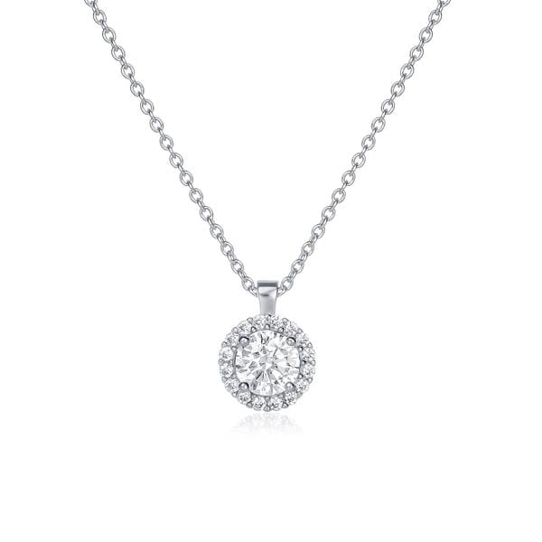 namana 925 Sterling Silver Cubic Zirconia Round Halo Pendant Necklace