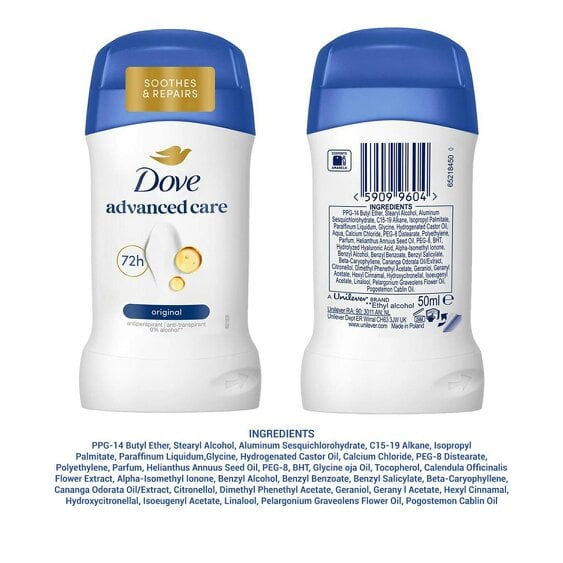 Dove Original Anti-Perspirant Deo Stick 50ml 12 Pack, 72H Sweat Protection