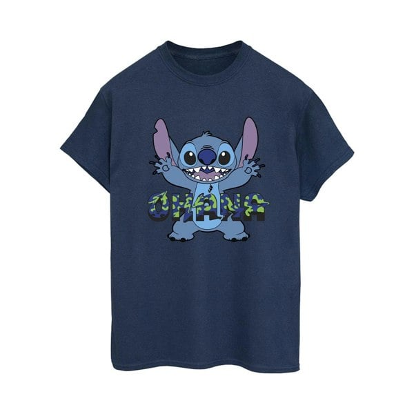 Disney Womens/Ladies Lilo And Stitch Ohana Blue Glitch Cotton Boyfriend T-Shirt - Navy Blue