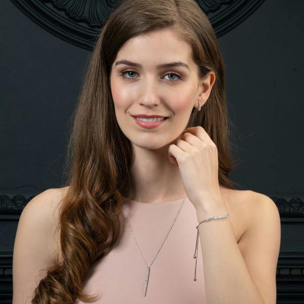 namana Silver Long Bar Pendant Necklace for Women