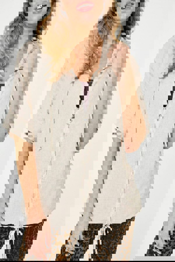 Beige | Zip Front Drawstring Hooded Parka Jacket
