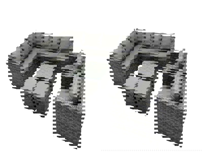 Fimous Rattan Garden Furniture Patio Furniture Sets with Corner Sofa Square Coffee Table 2 Small Footstools Dark Grey Mixed