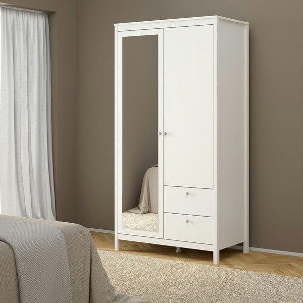 Furniture To Go Madrid Wardrobe with 1 door + 1 mirror door + 2 drawers White