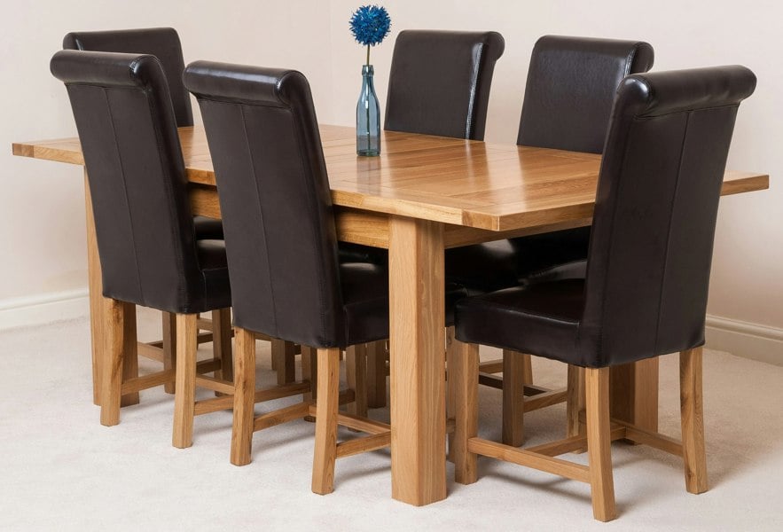 That's Furniture Seattle Oak Extending Dining Table with Washington Leather Chairs