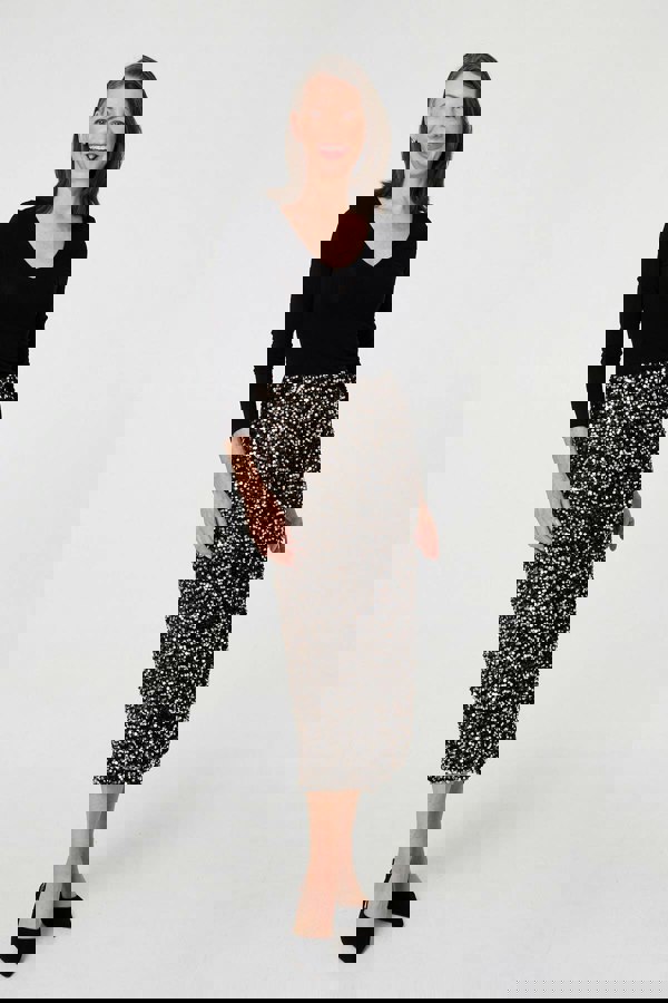 Black | Sequin Embellished High Waist Midi Skirt
