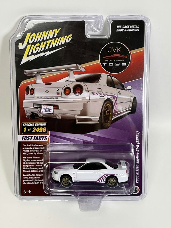 Johnny Lightning 2000 Nissan Skyline GTR BNR34 JVK Toys Exclusive 1:64 Scale JLCP7411