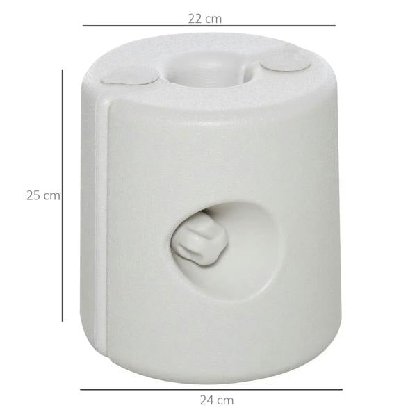 White cylindrical tent leg weight with side securing knob and top fill opening