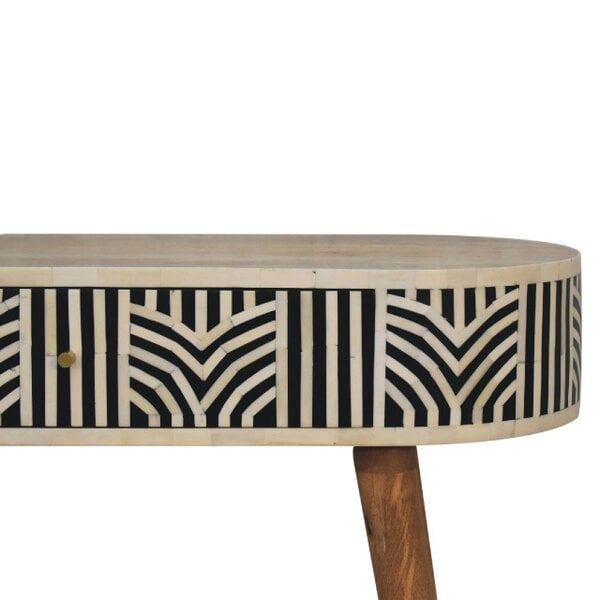 Wyld Haus Honolulu Monochrome Black and White Bone Inlay Console Table with Storage Drawer