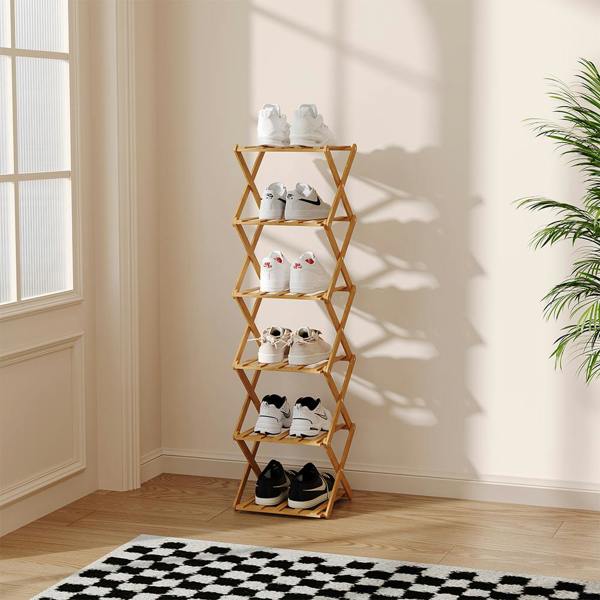 Living and Home 9/8/7/6 Tier Bamboo Folding Shoe Rack Shoe Storage Organiser