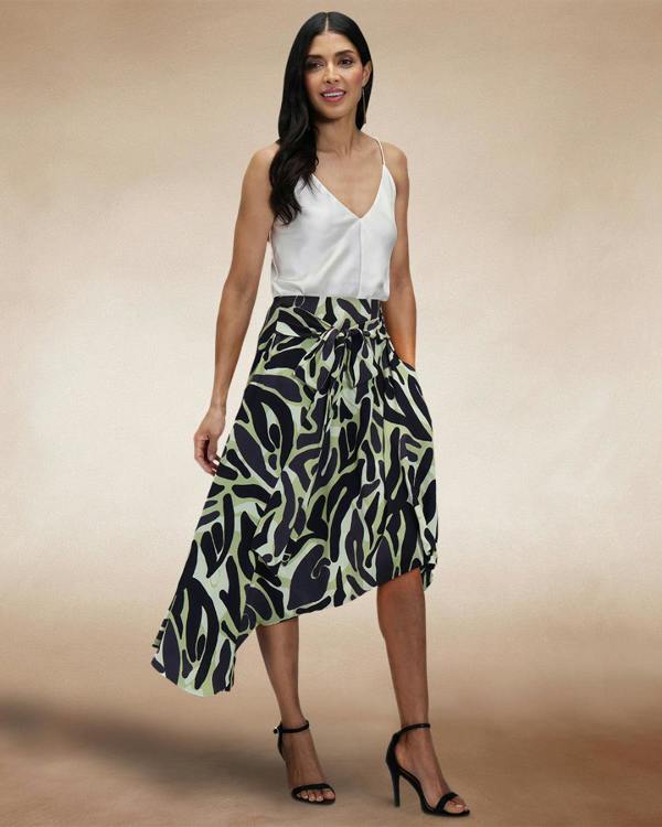 HotSquash Asymmetric Hem Skirt with Bow Ties