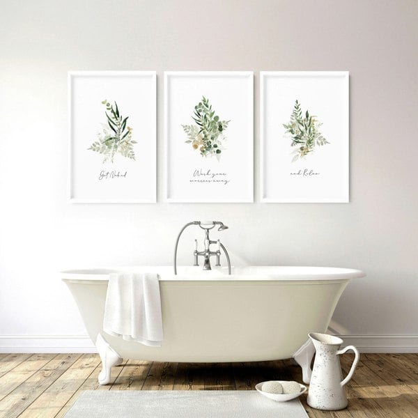 Bathroom prints for wall | set of 3 Boho Greenery wall art