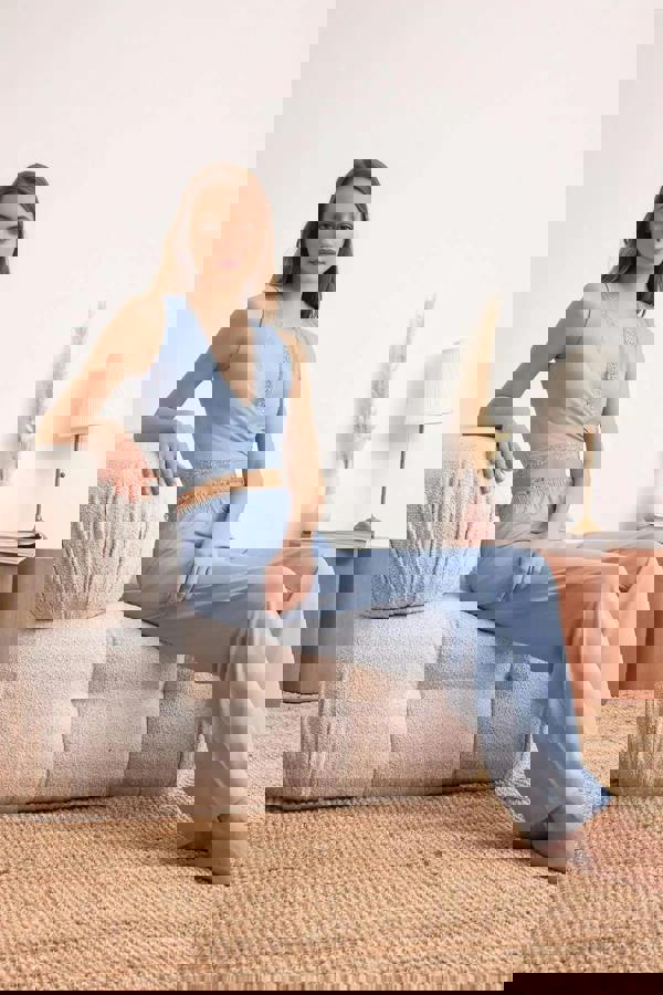 WOVCOR 2-Piece Wrap-Around Viscose Knit Pajama Set with Lace Details