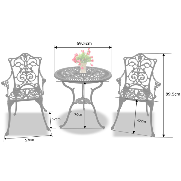 Centurion Supports TABREEZ Opulent Garden and Patio Table and 4 Large Chairs with Armrests Cast Aluminium Bistro Set - Black