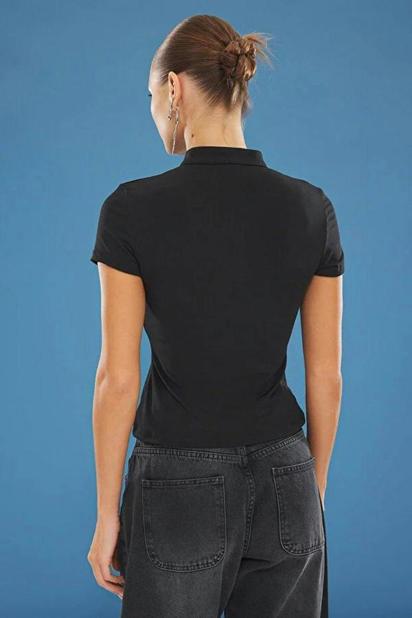 WOVCOR High Neck Tie Detail Fitted Long Sleeve Blouse