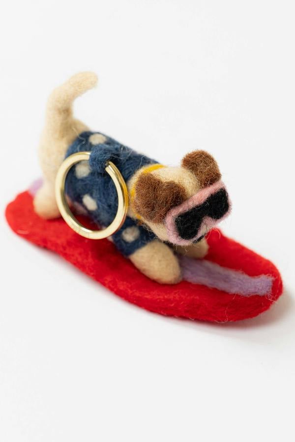 Bowie The Surfing Dog Felt Keyring