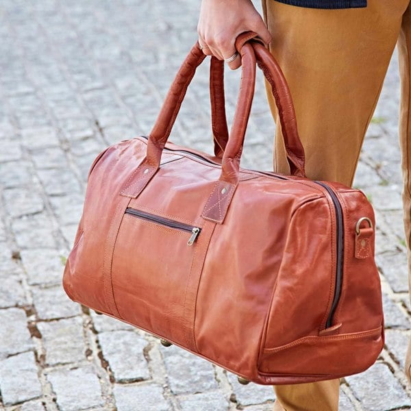 Paper High Brown Leather Duffle Bag