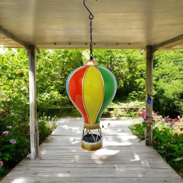 EDH Door Hardware Small Rainbow Solar Hot Air Balloon – Outdoor Hanging LED Light for Garden, Patio & Porch Décor (45cm x 14cm x 14cm)