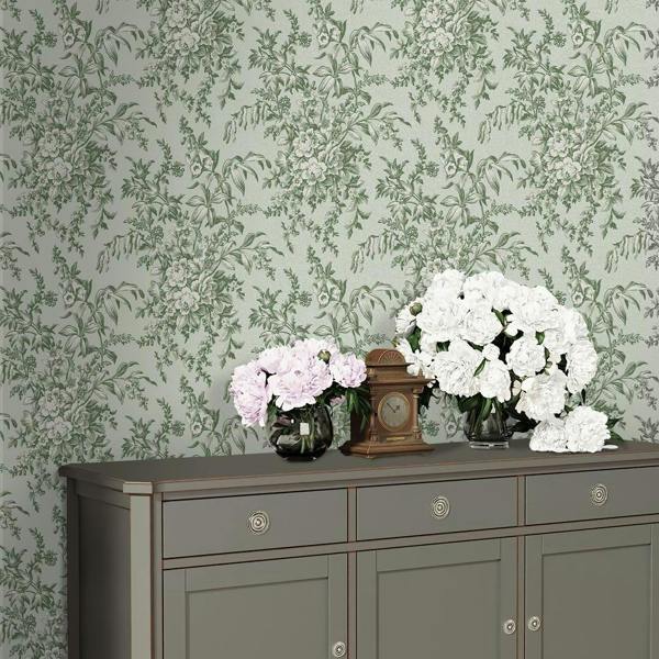 Laura Ashley Picardie Wallpaper - Sage Green - 10m
