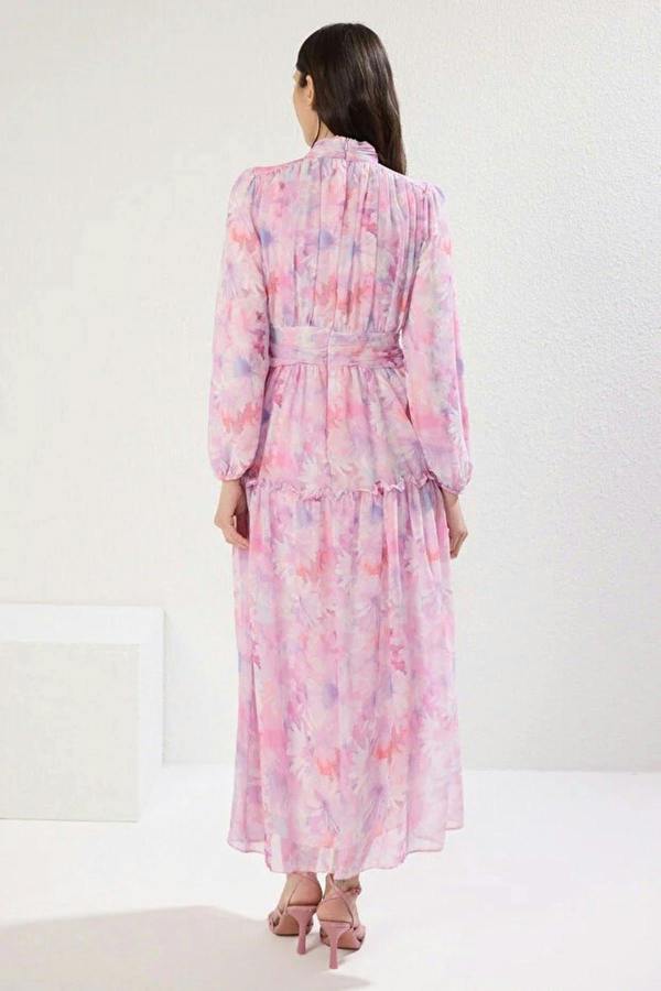 WOVCOR Floral Patterned Lined Chiffon Woven Dress