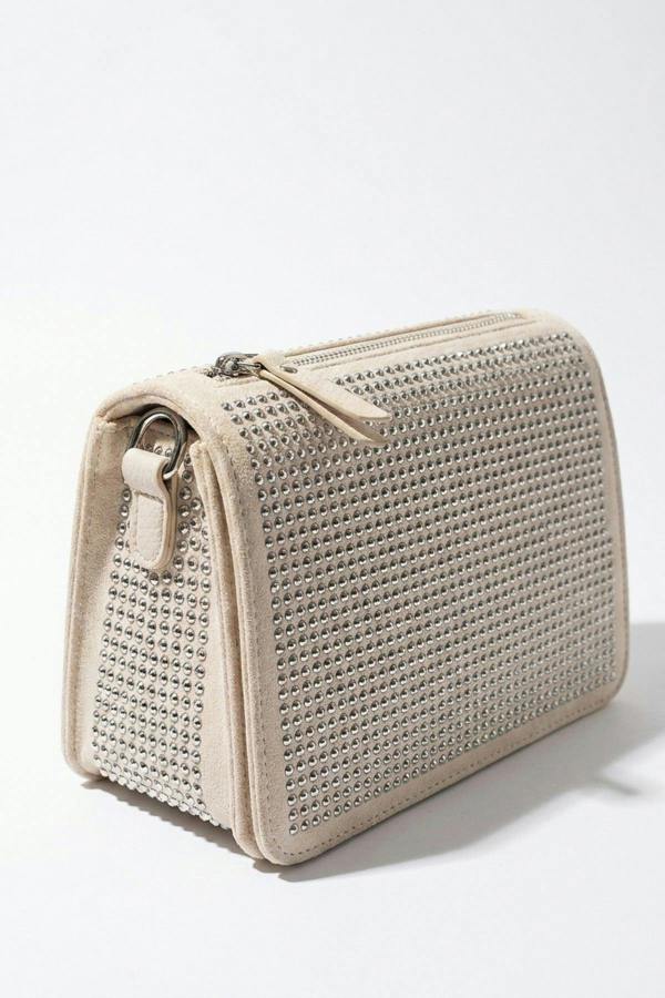 Pearl Diamante Flap Crossbody Bag - White