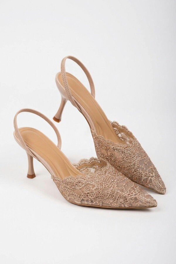 ikrush Genevieve Embellished Lace Mesh Pointed Heels