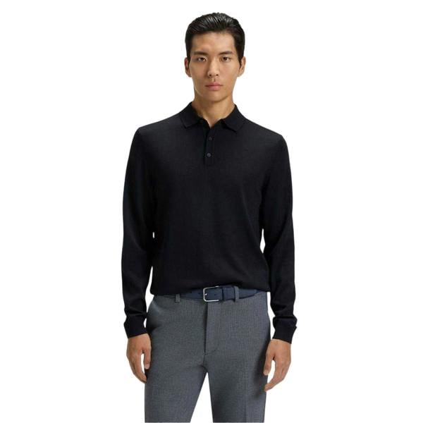 Boss Mens Lanciomne Long-Sleeved Polo Shirt - Dark Blue - 