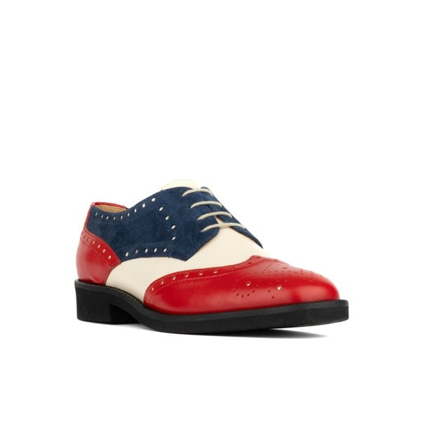 Embassy London Eton - Red & Blue & Cream - Women's square toe leather lace-up with brogue styling