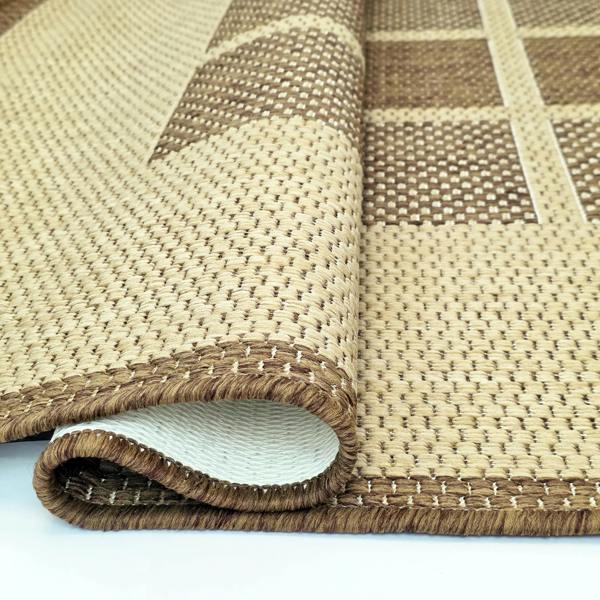 Viva Rugs Non-Slip Beige Brown Rug Geometric Border Design Flat Weave Kitchen Dining Room Living Room Area Mat