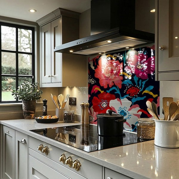 Benjamin Tate Design Bright Flowers On Dark Splash Back