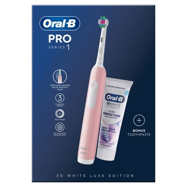 Oral-B Pro Series 1 Electric Toothbrush + Toothpaste, Designed By Braun - Pink