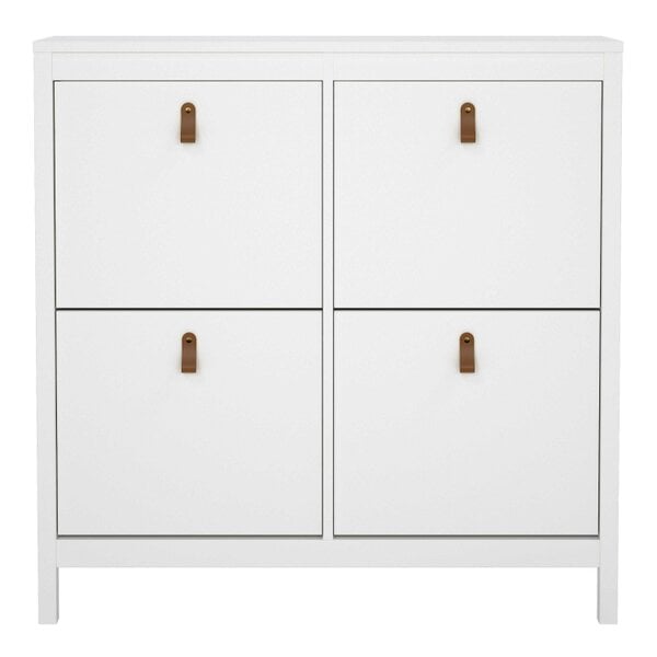 Wyld Haus Wildberry Matt White Wooden Shoe Cabinet 4 Flip Down Doors Leather Handles