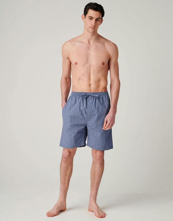 British Boxers Men's Crisp Cotton Sleep Shorts – Navy Paisley