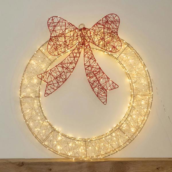 Samuel Alexander 70cm Light Up Christmas Wreath with 750 Warm White LEDs, Timer & Red Bow