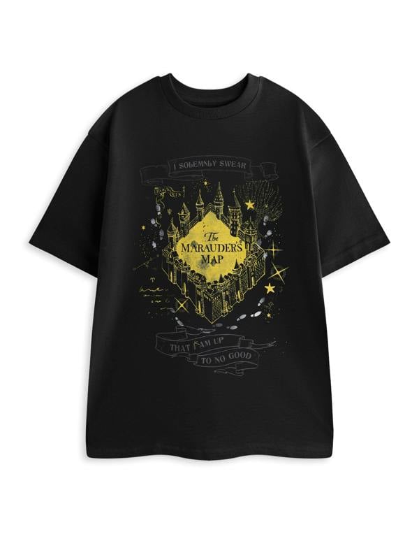 Harry Potter Unisex Black The Marauder's Map Short Sleeved T-Shirt