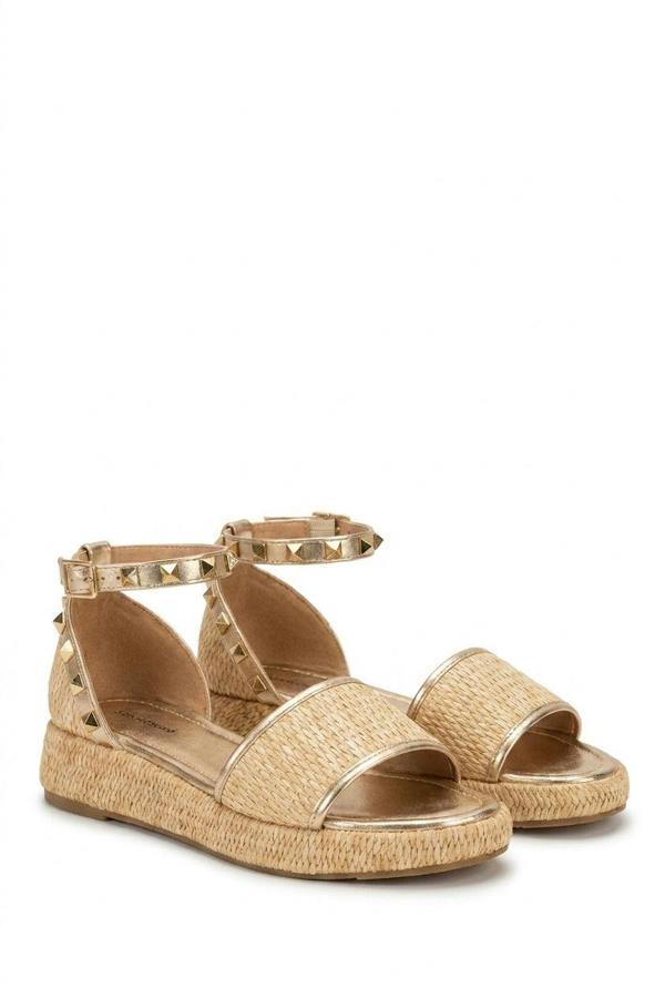 Hazel Studs Decorated Platform Strappy Sandals - Gold_wb