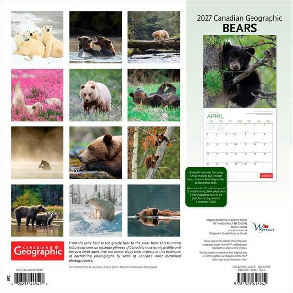 Bears Calendar 2027, Wall Calendars, Month To View, Animals, Gift