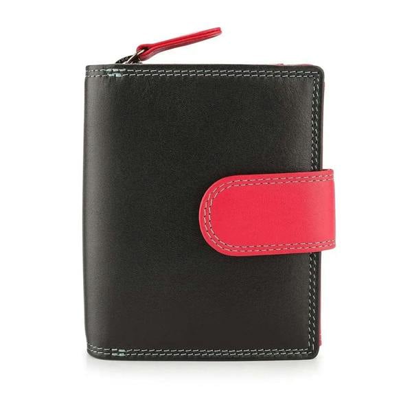 Black wallet with red accents on a white background