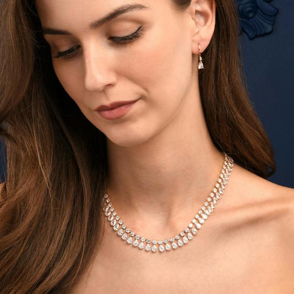 Zavana Gold Crystal Necklace with Round & Pear Shaped Cubic Zirconia Stones For Women