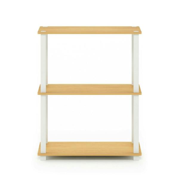 WALPLUS Space-Saving Turn-S-Tube 3-Tier Compact Multipurpose Shelf Display Rack with Square Tube, Beech/White for Home Office